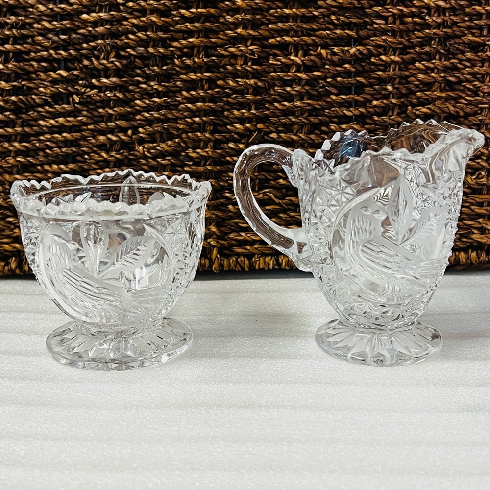 Vintage Hoffbauer Byrdes Lead Crystal Sugar and Creamer Set - Bird Motif - Picture 3 of 9